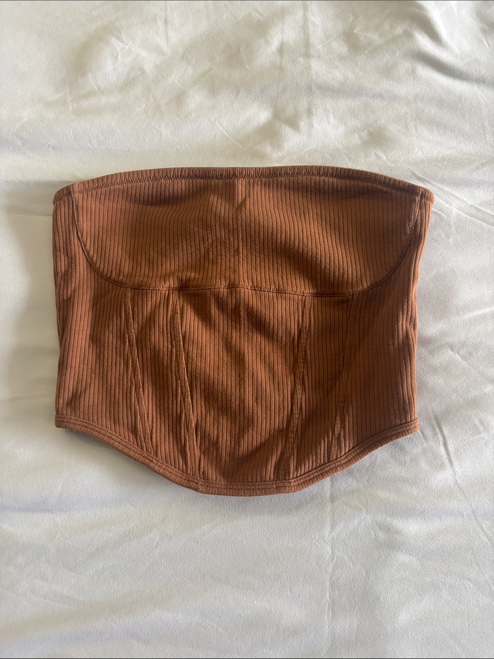 Victoria's Secret PINK Ribbed Strapless Top in Rust Brown